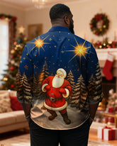 Big & Tall Men's Retro Santa Claus Print Long Sleeve Shirt